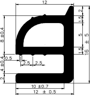 RT - G281 16×12 mm - EPDM rubber profiles - Sliding door – finger-guard profiles