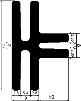 H - G314 30×19 mm - EPDM profiles - H-profiles