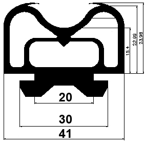 RT - G552 41×24 mm - EPDM rubber profiles - Sliding door – finger-guard profiles